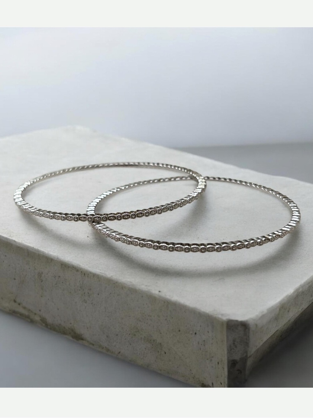 Vintage ISP BR Stamped Dainty Silver Toned Textured Bangle Bracelets - Set of 2